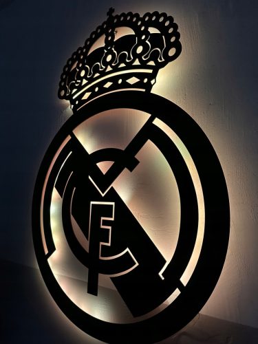 Falfestészet - FC Real Madrid LED éjszakai lámpa fa kép 3D futball címer XL ajándék