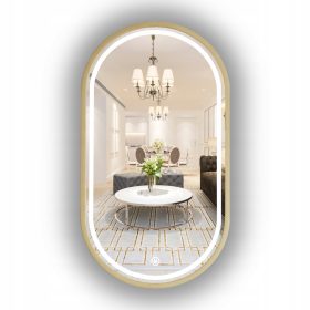    LED VILÁGÍTÁSÚ TÜKÖR OVÁLIS ARANY 55x90 CM ÉRINTŐKAPCSOLÓVAL