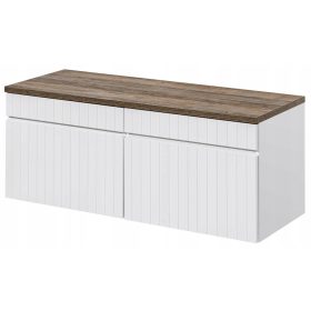    FEHÉR 120 cm-es mosdókagyló szekrény tölgy asztallap mart elülső fiókokkal