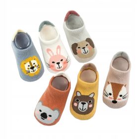   Zoknik a csecsemőknek - baba zokni állatokkal, 6 csomag, csúszásgátló, 0-12 m