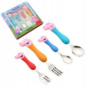   Gyermek evőeszközök - Evőeszközök gyermekeknek peppa sertés 4 darab yisiyou rozsdamentes acél evőeszközök