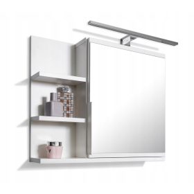    Fehér tükrös szekrény LED-del, L fürdőszobai szekrény