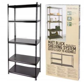   Fém iroda raktár állvány fekete 80x40x183cm 125 kg polc 5 polc