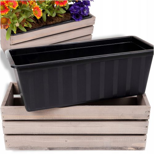  Eco Deco virágcserép 40 cm x 14 x 15 cm, fa, szürke és ezüst árnyalatai