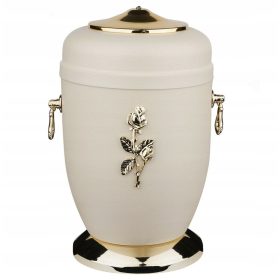 Fém hamuurna rózsával, temetési urna, hamvasztásos urna