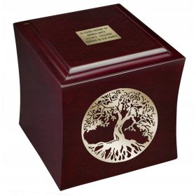   Fából készült urna hamunak, életfa, temetési urna az emberi hamunak