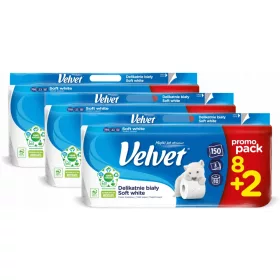   Vécé papír - Bársonyos WC -papír finoman fehér 8+2 henger x3