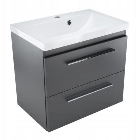    Fürdőszoba szekrény mosdóval fürdőszoba bútor akasztós fiókok grafit 60 cm