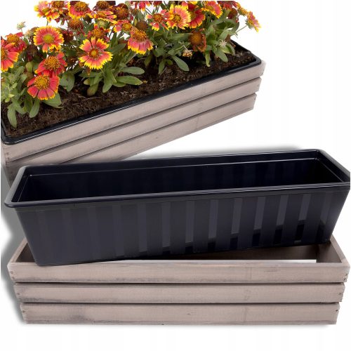  Eco Deco virágcserép 60 cm x 14 x 15 cm, fa, szürke és ezüst árnyalatai