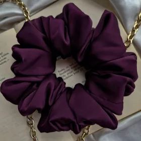  SCRUNCHIE nagy XL hajgumi, sötétlila selyem
