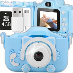   Gyerek fényképezőgép - DIGITÁLIS KAMERA GYERMEKEKNEK Gyermekfotózás BLUE KITTEN + 4GB KÁRTYA