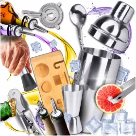   Bartender készlet italokhoz, 12 db. shaker 750 ml muddler jigger szitaállvány