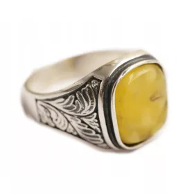    Ezüst 0,925 pecsétgyűrű, 30-as mintás natúr borostyán