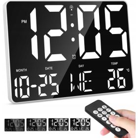    DIGITÁLIS ELEKTRONIKUS FALI ÓRA TÁVIRÁNYÍTÓVAL HŐMÉRSÉKLET DÁTUM LED Ébresztőóra