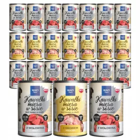    WAFI NEDVES KUTYÁTEL DARABOK SZÓSZBAN 24x415G 75% HÚS DARABOKBA