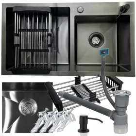   Kéttálos mosogató EGYTÁLÓS MOSOGATÓ ACÉL FEKETE 78x43 cm Inox acél