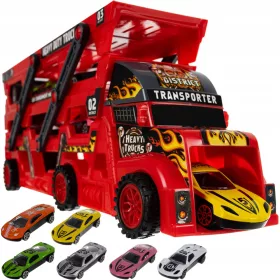    Vontató Tir Truck Launcher 6 autó Játékautók Szett Autó + rugók Autók + klasszikus matricák Ranok-Creative 1 db.