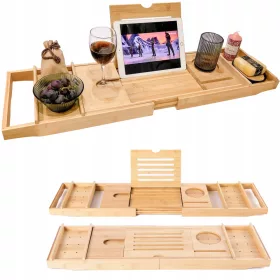    BAMBUSZ POLC KÁDKÁDHOZ, ÁLLÍTHATÓ SPA ASZTAL FEDÉS, 75-100 cm