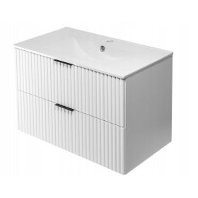    Fehér fürdőszobai szett 80 cm Mosdó lakkozott, barázdált előlapok