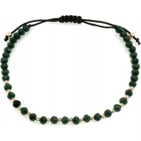    585 arany karkötő, arany és sötétzöld golyók 14kt fekete zsinóron
