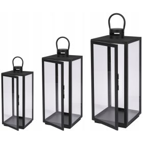   Lámpások - LÁMPÁK, LÁMPÁK, KERTI GYERTYAÁLLVÁNYOK, LÁMPA, 3 SZERES SZETT, MATT FEKETE