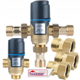   Afriso golyóscsap 3/4'' 1234310 + 3× Polsrubunek 3/4 hüvelyk 3/4x3/4 egyenes sárgaréz