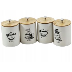   Élelmiszertartó - TÉRSZER KÉSZLET 4 db Kávé Tea Cukor Só FEHÉR TÁROLÓKÉSZLET