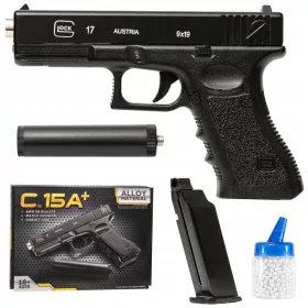    GLOCK METAL BB PISZTEL HANGTOMPÍTÓVAL, ASG REPLICA + 1000 BB