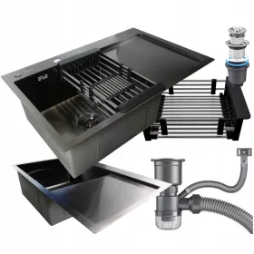   Kéttálos mosogató EGYTÁLÓS MOSOGATÓ ACÉL FEKETE 78x50 cm Inox acél