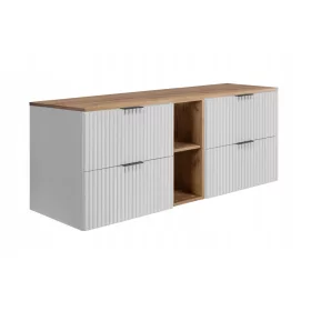    Fehér fürdőszobai szekrény függesztett mosdókagylóhoz 140 Hornyolt előlapok ASZTALlap!