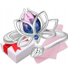  Lotus Flower gyűrű, ezüst, állítható, s925 + doboz