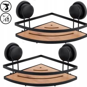   Fürdőszoba polc - Fekete fürdőszoba készlet - 2 x bambusz fürdőszobai polc GAVI loft - Yoka