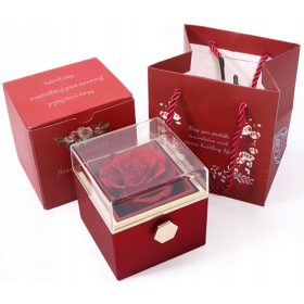   Virág dekoráció - ÖRÖK RÓZSA FORGÓ DOBOZBAN VALENTIN NAPI AJÁNDÉKDOBOZ + NYAKÉK