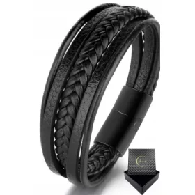  Amendi Fonott fekete bőr karkötő