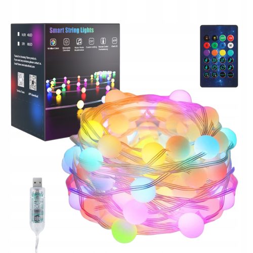  [RGB 80 LED]KARÁCSONYFA GOLYÓK, LED DÍSZKOSZTÁNY, karácsonyi fények, 10m