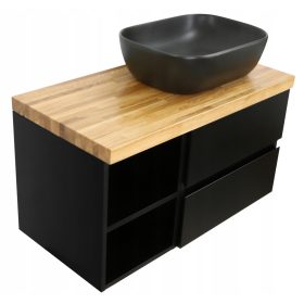    MOSDÓ ALATT SZETT | MATTE FEKETE LAKK + TÖMÖR TÖLGY ASZTALlap | 100cm