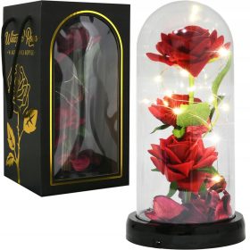   Virág dekoráció - A DÓMA ALATT IZZÓ RÓZSA ÖRÖK ÜVEG USB KÁBEL KARÁCSONYI AJÁNDÉKBA