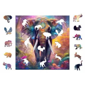    Fából készült puzzle 25 x 25 cm ELEFÁNT 145 darabos fa puzzle