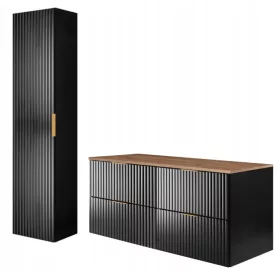    Fekete függeszthető fürdőszobagarnitúra mosdókagylóhoz 120 mm, oszlop, BORDÁTOS előlapok, ASZTALlap