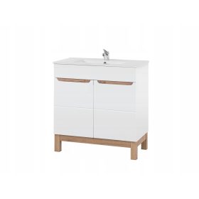    Fürdőszoba szekrény mosdóval és szifonnal álló 80 cm alpesi fehér fényű