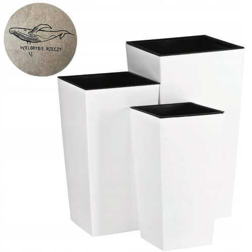  3× Virágcserép bálnadolgok 26,5 cm x 26,5 x 50 cm műanyag fehér