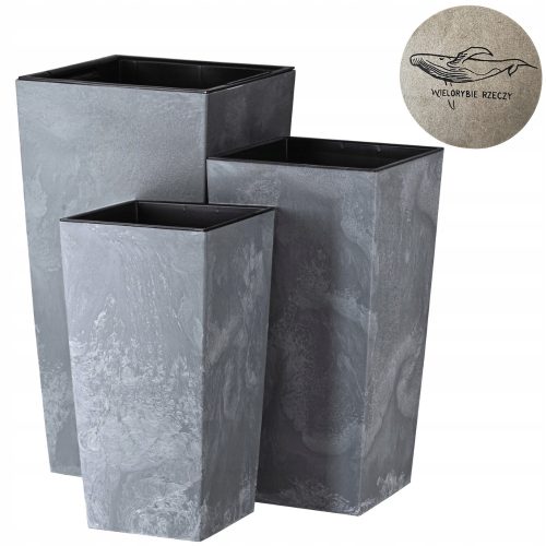 Virágcserepek - 3× Virágcserép bálnadolgok 30 cm x 30 x 55 cm műanyag grafit