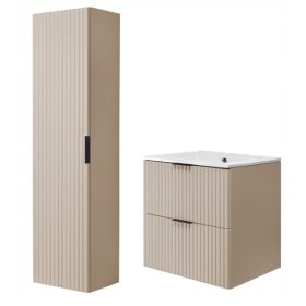    Falra akasztható fürdőszobagarnitúra mosdóval 60 Kaszmir oszlopos hornyolt MDF előlapok