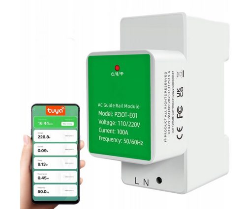 Okos otthoni vezérlő - TUYA WiFi energia- és teljesítménymérő DIN sínhez