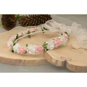  Elsőáldozási koszorú rózsaszín rózsákkal 065C