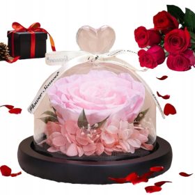   Virág dekoráció - ÖRÖK RÓZSA ÜVEGBEN, IZZÓ LED, AJÁNDÉKNAK TÖKÉLETES, EREDETI DOBOZ