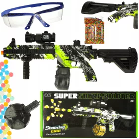    VÍZGÉL BB PISZTAL PUKA USB AKKUMULÁTOR + GEL BB GOLYÓK 50 EZER + Klasszikus EcoKidWood matricák 1 db.