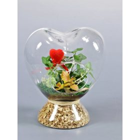   Növény terrárium - Erdő üvegben, kész kompozíció, szív, ajándék, Valentin nap, nagymama napja