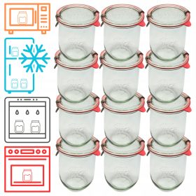   Élelmiszertartó - WECK üvegek 12 db/pohár. fedél, gumiszalag, 1l TULIP tégely