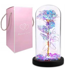 Virág dekoráció - ÖRÖK RÓZSA ÜVEGBEN, IZZÓ LED DOBOZ